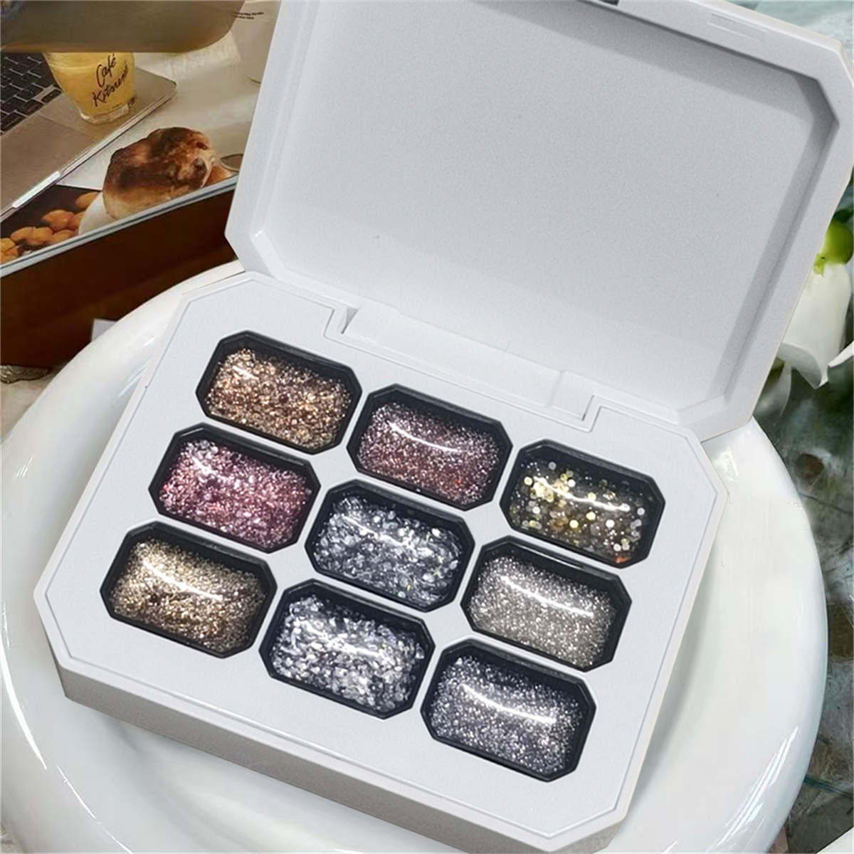 Nail Art Inspo - เจลทาเล็บแบบกากเพชร 9 สี 1 ชิ้น แบบซึมซับได้