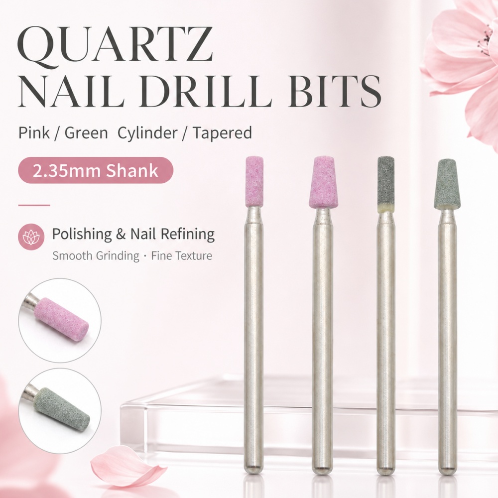 Nail Art Natural - ดอกสว่านเจียรเล็บควอตซ์ทรงกระบอกเล็กและทรงสามเหลี่ยม 1 ชิ้น – ก้านขนาด 2.35