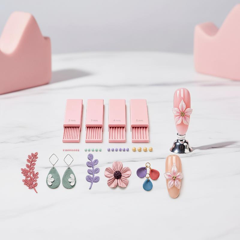 Nail Art Jelly - ชุดลูกกลิ้งลูกปัดตกแต่งเล็บ 4 ชิ้น เครื่องมือสร้างลูกบอลเจลดินเหนียวพิมพ์ 3 มิติ