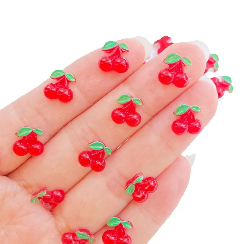 Nail Art Red Cherry - 50 ชิ้น เรซิ่น ลายเชอร์รี่สีแดงจิ๋ว สำหรับตกแต่งเล็บ แผ่นหินแบน