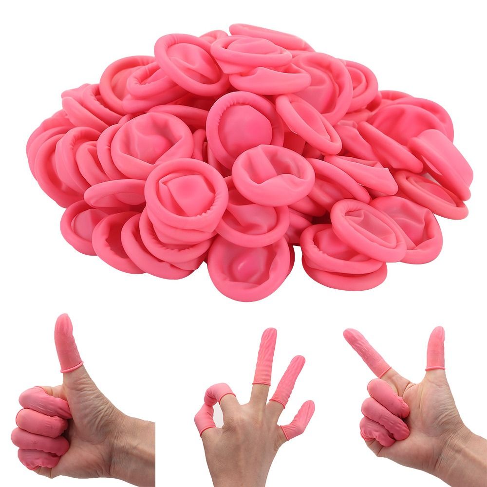 Nail Art Natural - ถุงมือยางธรรมชาติแบบใช้แล้วทิ้งถุงมือยางป้องกันไฟฟ้าสถิตย์ปลายนิ้วนวมต่อยมวยอุปกรณ์ทำสีเล็บ100ชิ้น