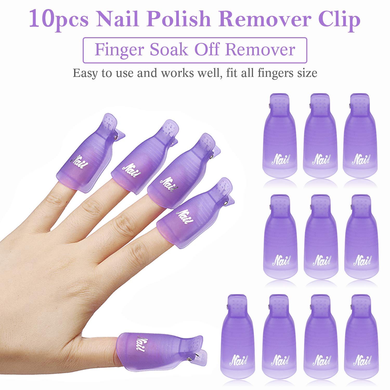 Nail Art Gel Polish - คลิปหนีบเล็บพลาสติก 10 ชิ้น สำหรับแช่ล้างเจลยูวี ถอดเล็บปลอม อุปกรณ์สำหรับถอดเล็บ