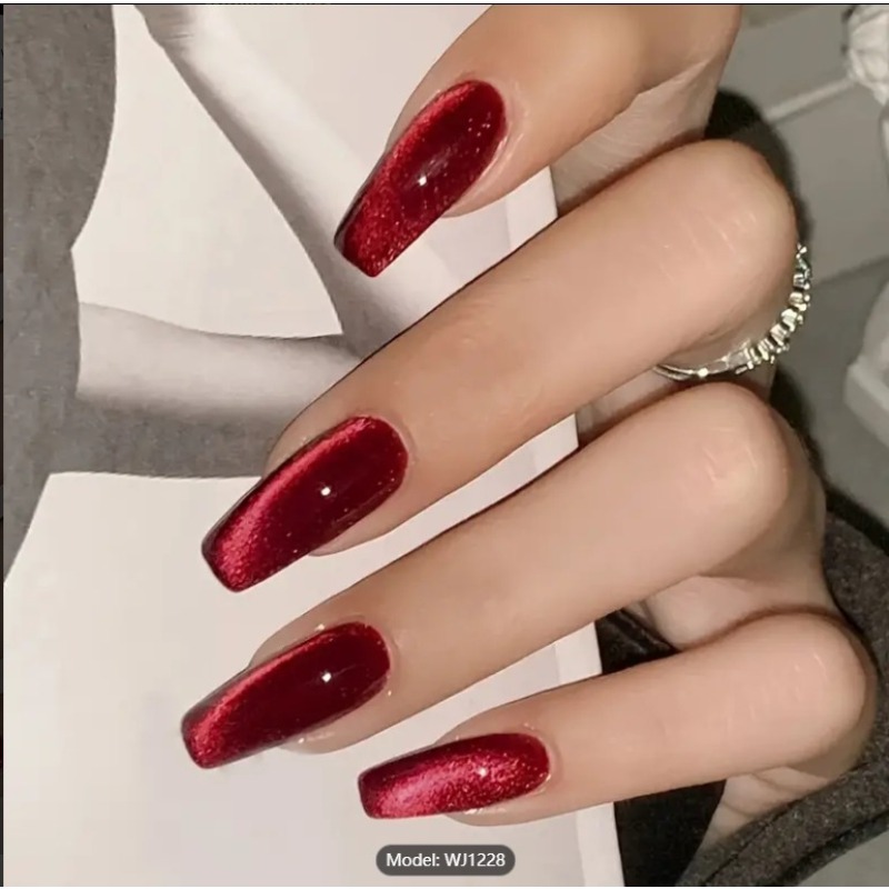Nail Art Red Cherry - 24 ชิ้นตาแมวสีแดงสวมเล็บเชอร์รี่ตาแมวสีแดงสวมเล็บปลอมแท็บเล็ต