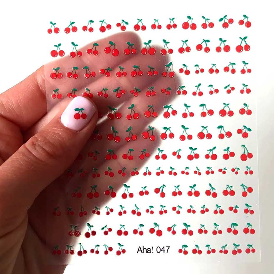Nail Art Red Cherry - 1 แผ่น 3D เชอร์รี่หวานผลไม้สติกเกอร์เล็บฤดูร้อนพีช/มะนาว/Star/Moon เล็บสติ๊กเกอร์ 8*10