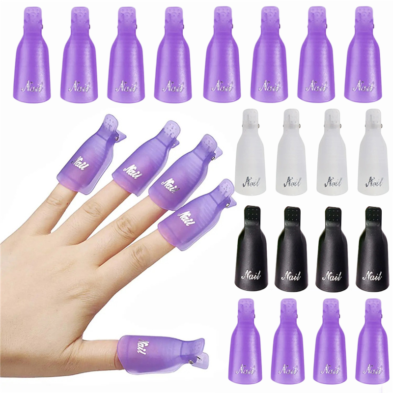 Nail Art Gel Polish - คลิปหนีบเล็บอะคริลิกพลาสติก 10 ชิ้น สำหรับลอกเจลยูวี น้ำยาล้างเล็บ เครื่องมือสำหรับลอกเจล