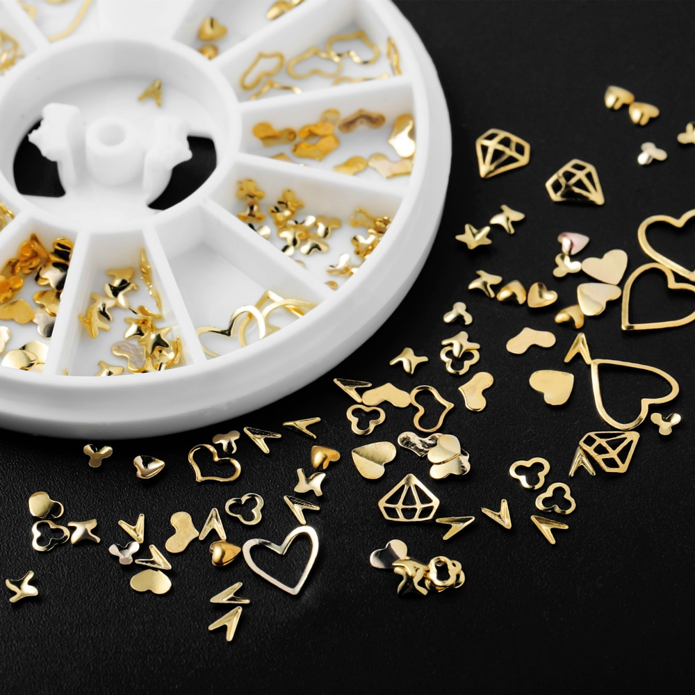 Nail Art Gold - 1 กล่องทองเล็บ Art Glitter โลหะ 3D