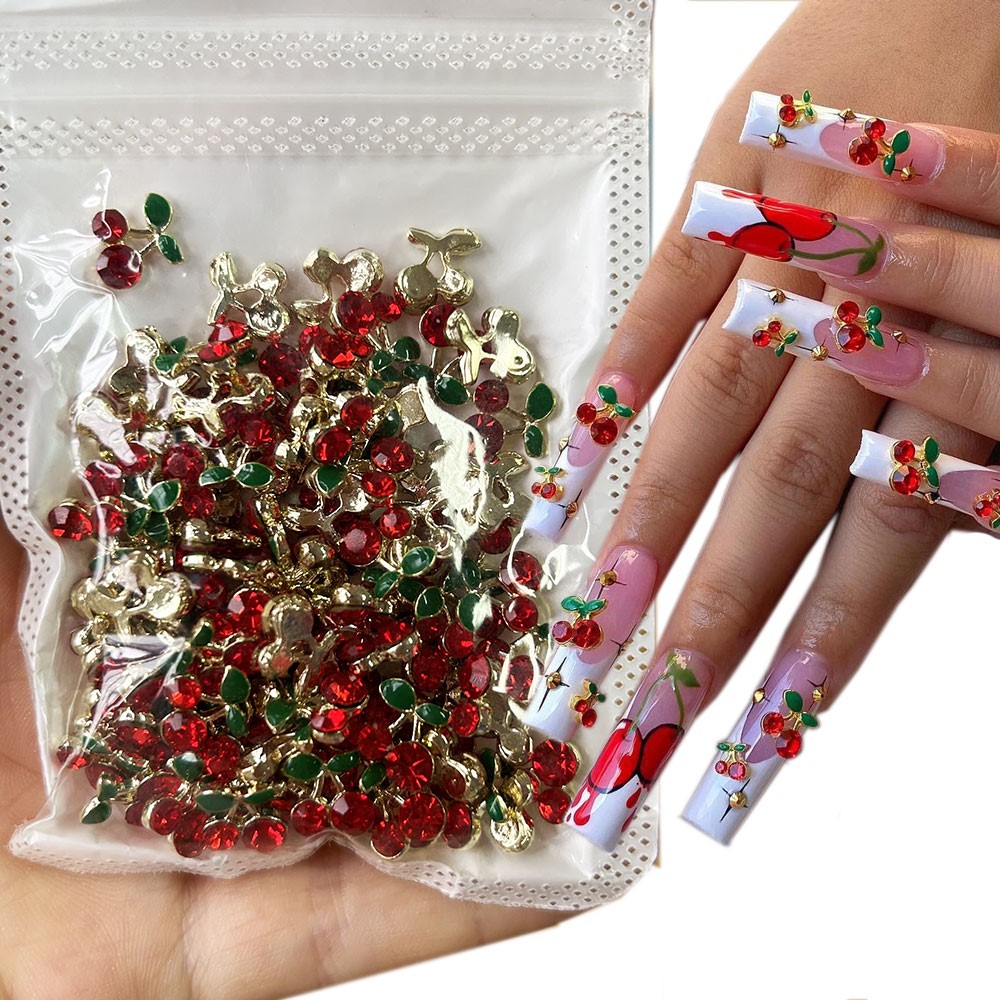 เพชรตกแต่งเล็บ 3 มิติ สีชมพูแล - Nail Art Red Cherry บทวิจารณ์และราคา
