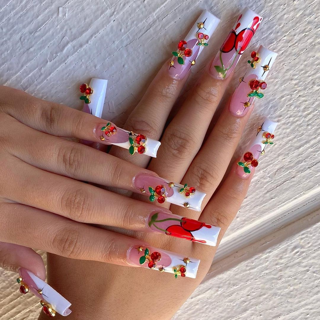 20ชิ้น/ถุงชาร์มเล็บรูปต้นซากุร - Nail Art Red Cherry บทวิจารณ์และราคา