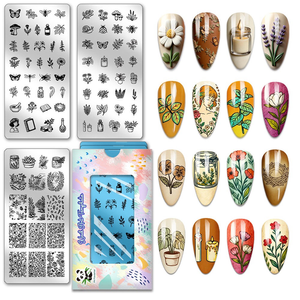 แผ่นปั๊มลายเล็บลายแมลงและพืช 3 - Nail Art Inspo บทวิจารณ์และราคา