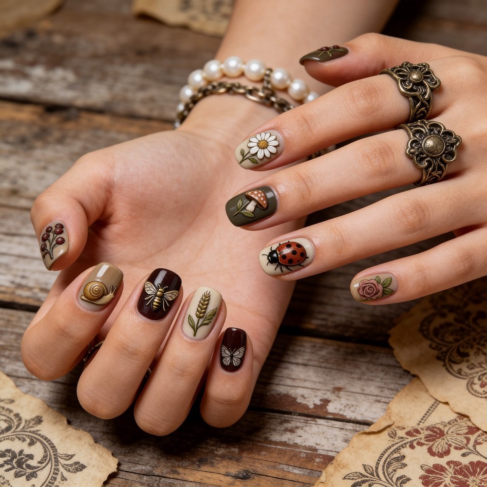 แผ่นปั๊มลายเล็บลายแมลงและพืช 3 - Nail Art Inspo บทวิจารณ์และราคา