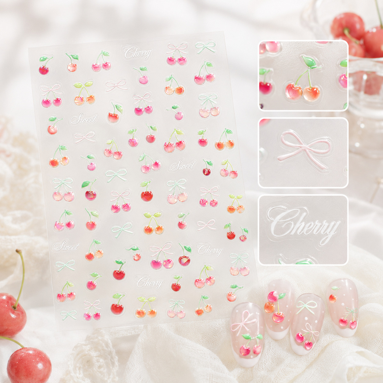 สติ๊กเกอร์ติดเล็บ 5D ลายเยลลี่ - Nail Art Red Cherry บทวิจารณ์และราคา