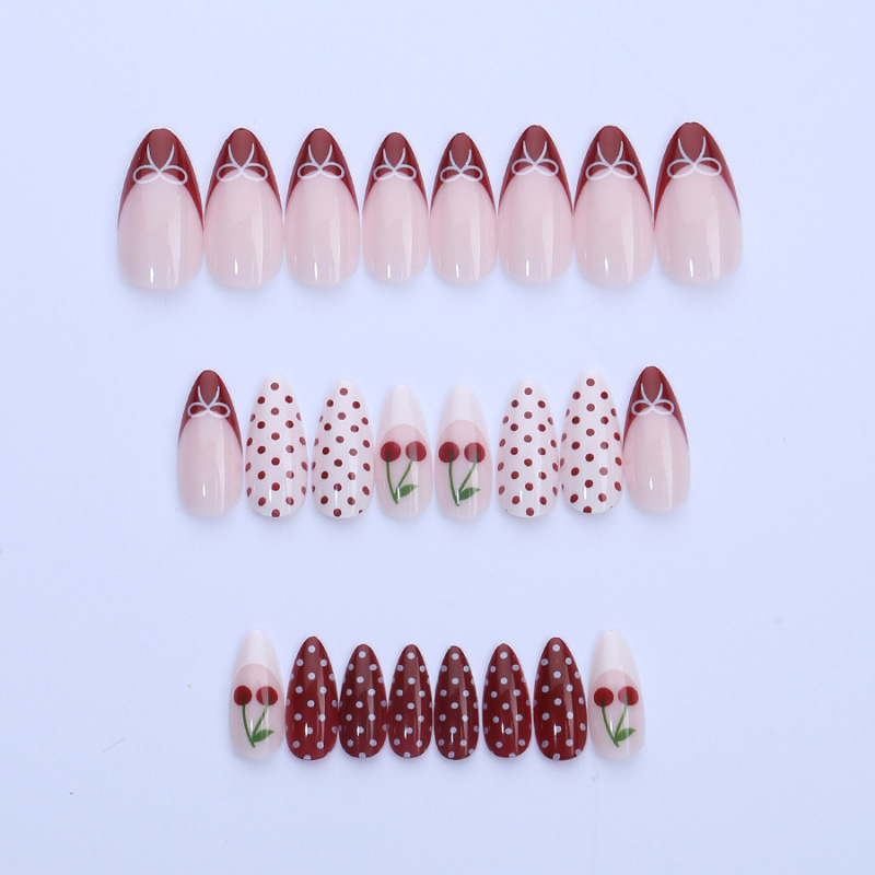 เล็บปลอมแบบกดติด 24 ชิ้น สีแดง - Nail Art Red Cherry บทวิจารณ์และราคา