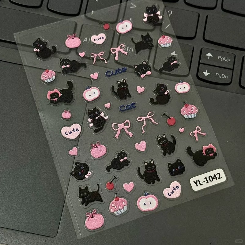 สติกเกอร์นูน 3 มิติ ลายแมวดำน่ - Nail Art Jelly บทวิจารณ์และราคา